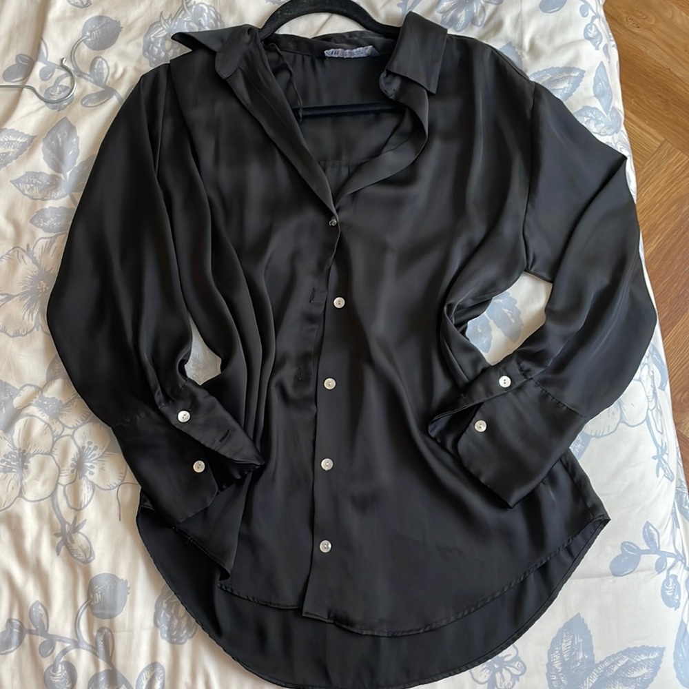 Zara satin black button down blouse
